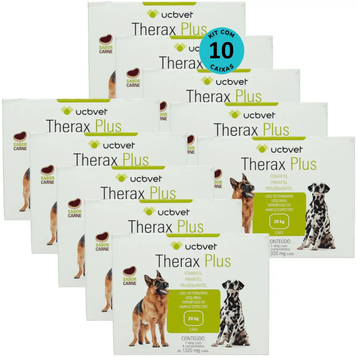 Therax Plus 1320mg Com 4 comprimidos Vermífugo UCBVET Kit Com 10