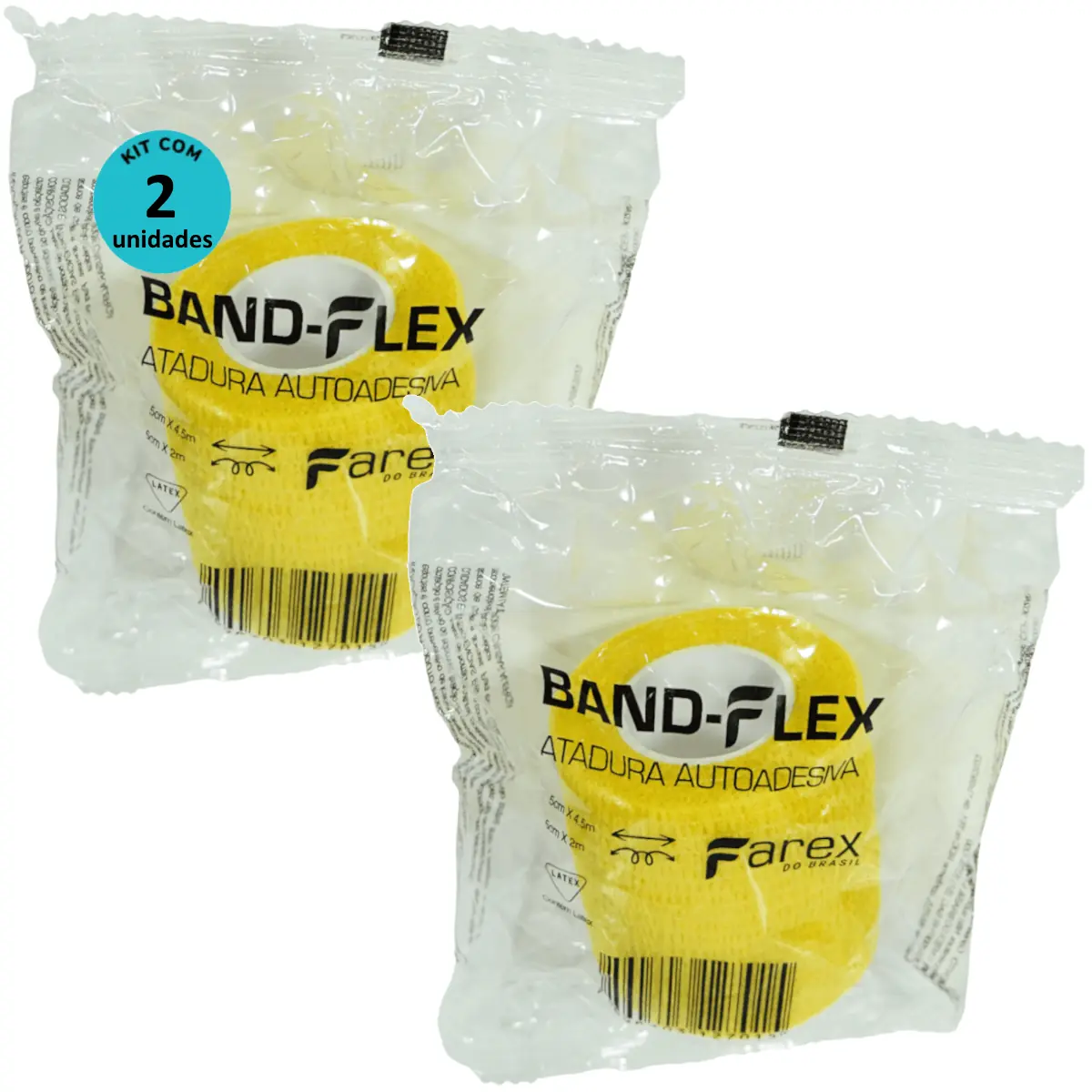 Atadura 5cm Amarela Band-Flex Autoadesiva Para Animais Farex Kit Com 2