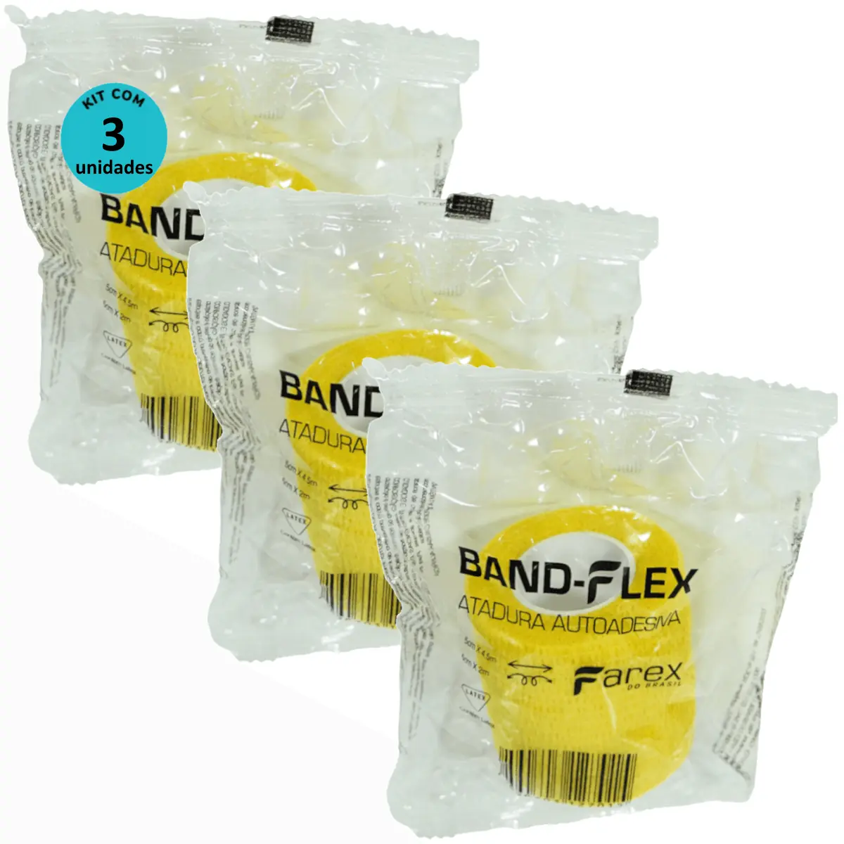 Atadura 5cm Amarela Band-Flex Autoadesiva Para Animais Farex Kit Com 3