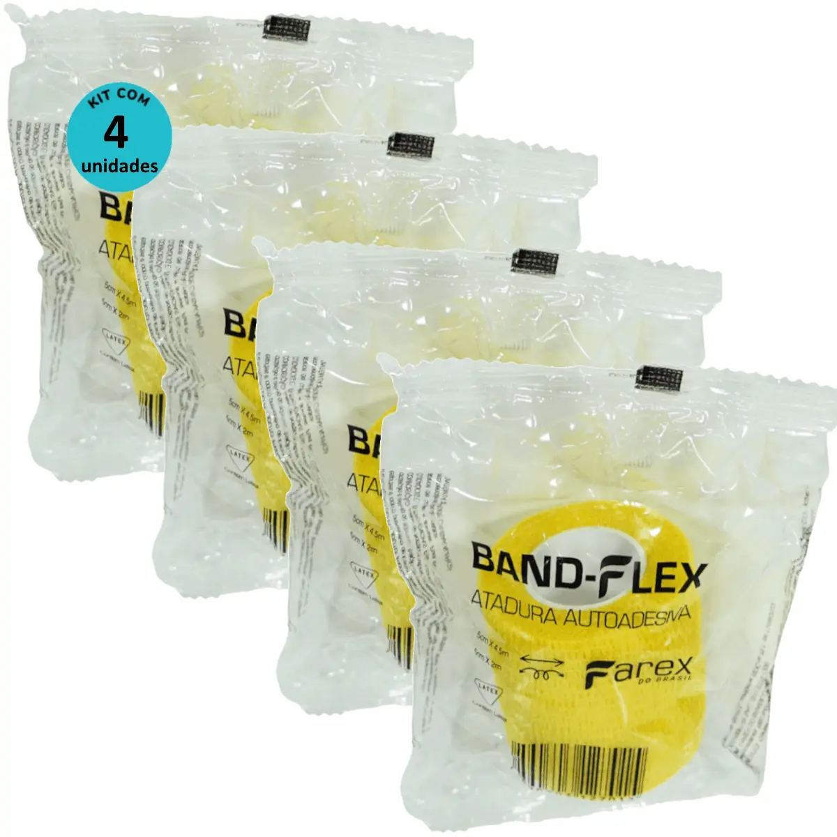 Atadura 5cm Amarela Band-Flex Autoadesiva Para Animais Farex Kit Com 4
