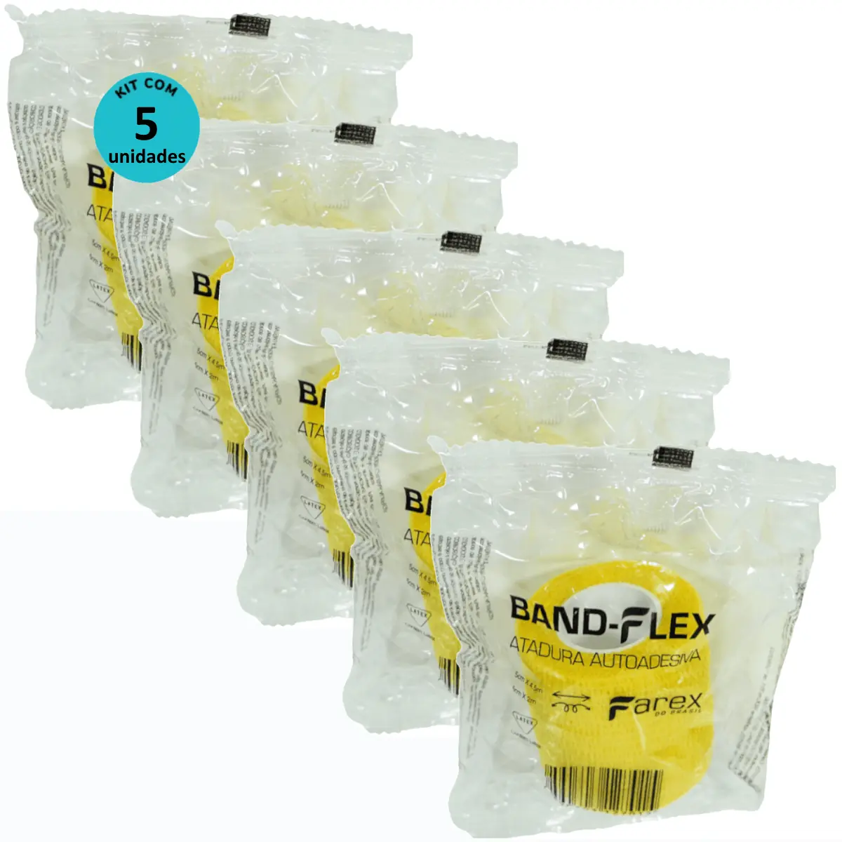 Atadura 5cm Amarela Band-Flex Autoadesiva Para Animais Farex Kit Com 5