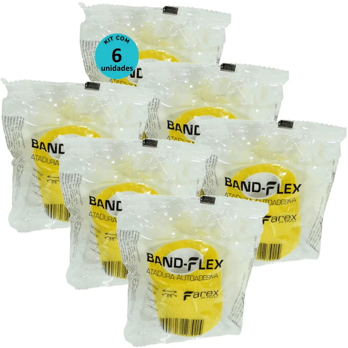 Atadura 5cm Amarela Band-Flex Autoadesiva Para Animais Farex Kit Com 6