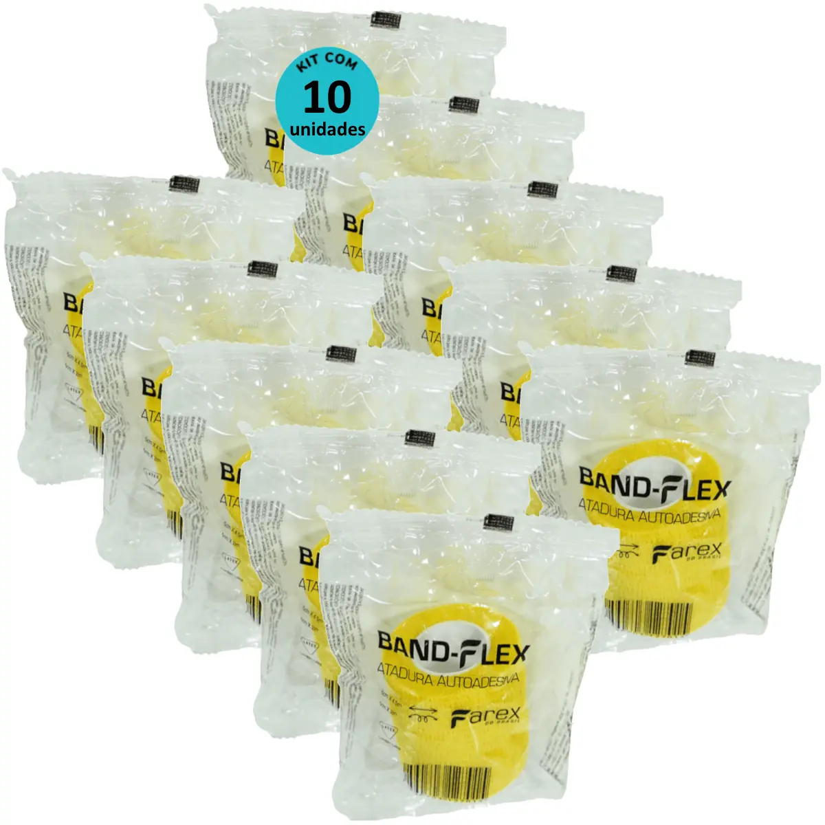 Atadura 5cm Amarela Band-Flex Autoadesiva Para Animais Farex Kit Com 10