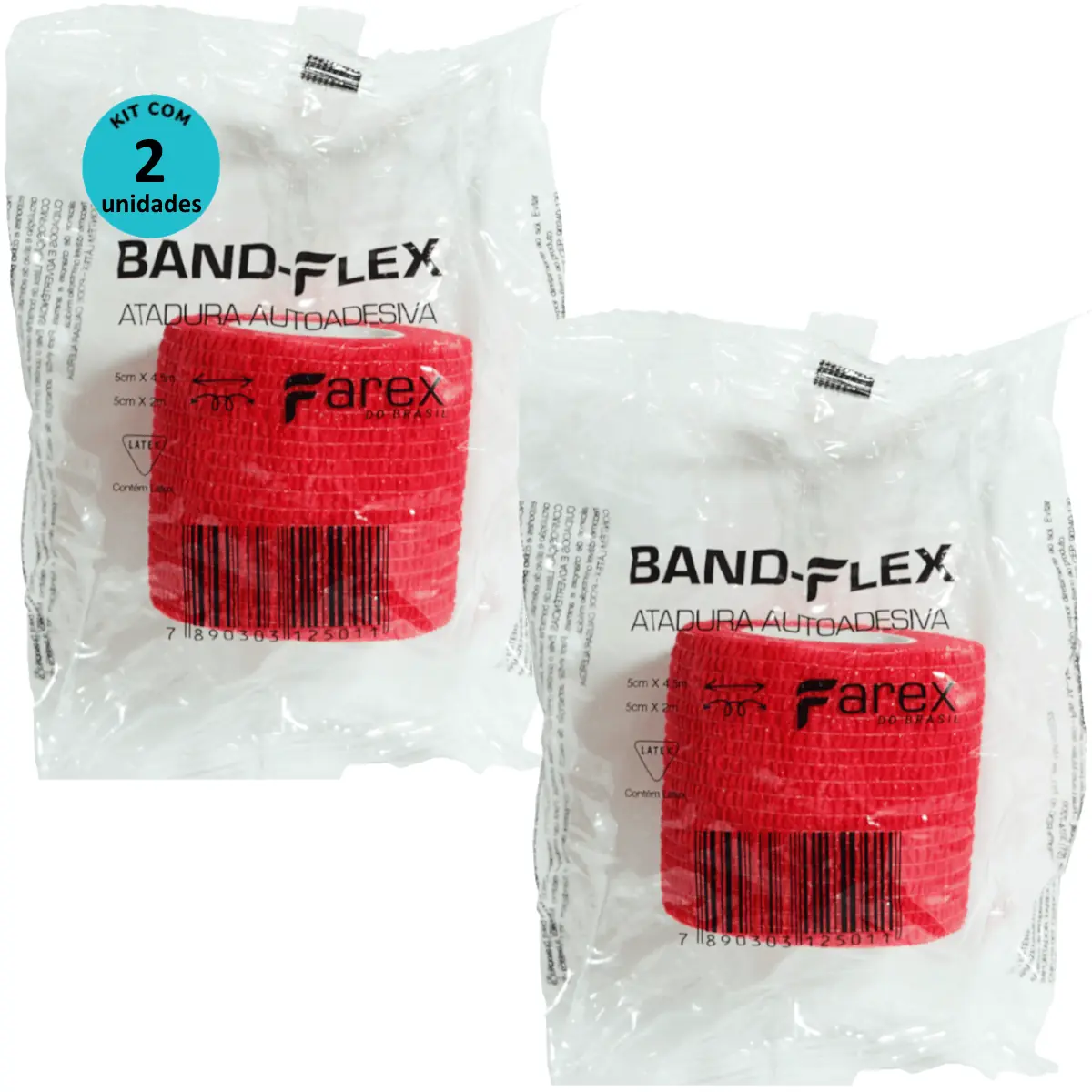 Atadura 5cm Vermelha Band-Flex Autoadesiva Para Animais Farex Kit Com 2