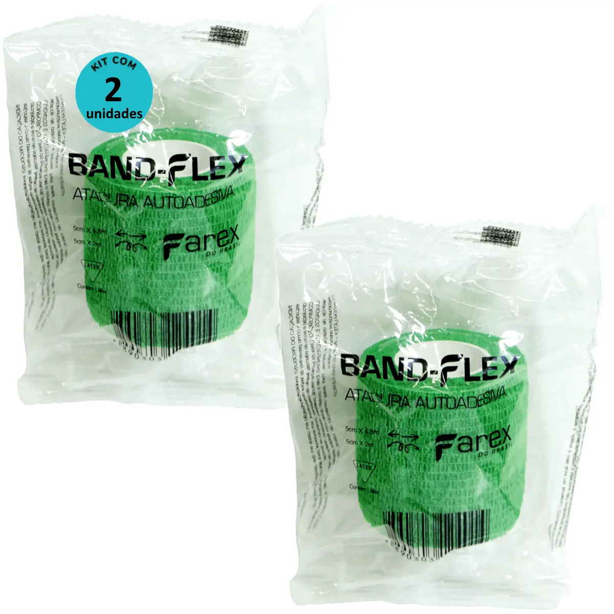 Atadura 5cm Verde Band-Flex Autoadesiva Para Animais Farex Kit com 2