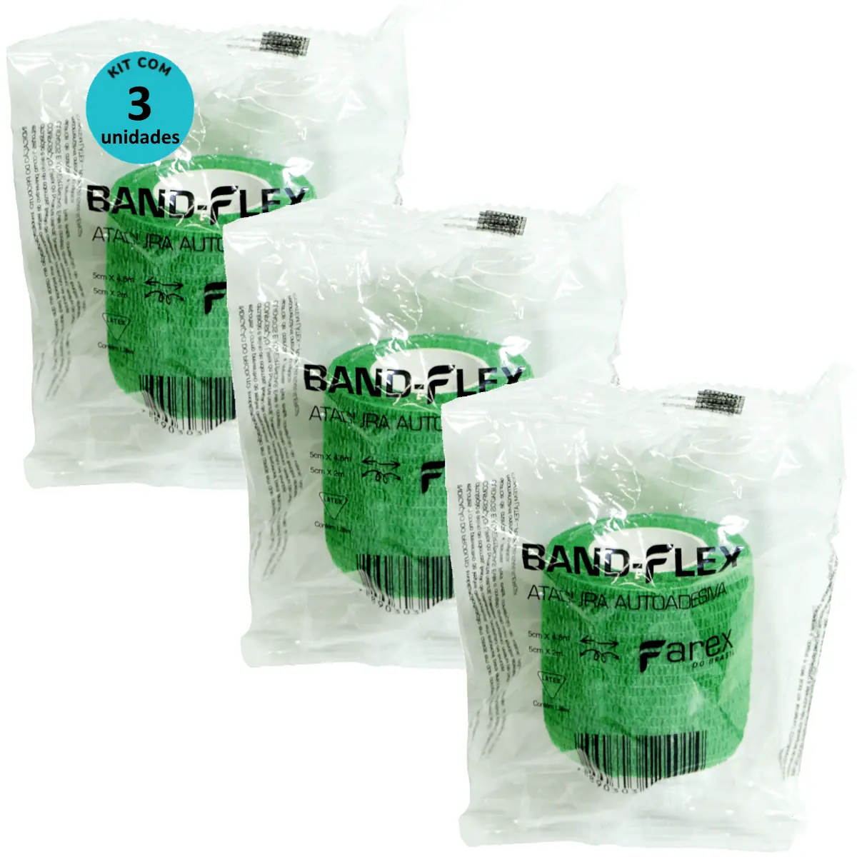 Atadura 5cm Verde Band-Flex Autoadesiva Para Animais Farex Kit com 3