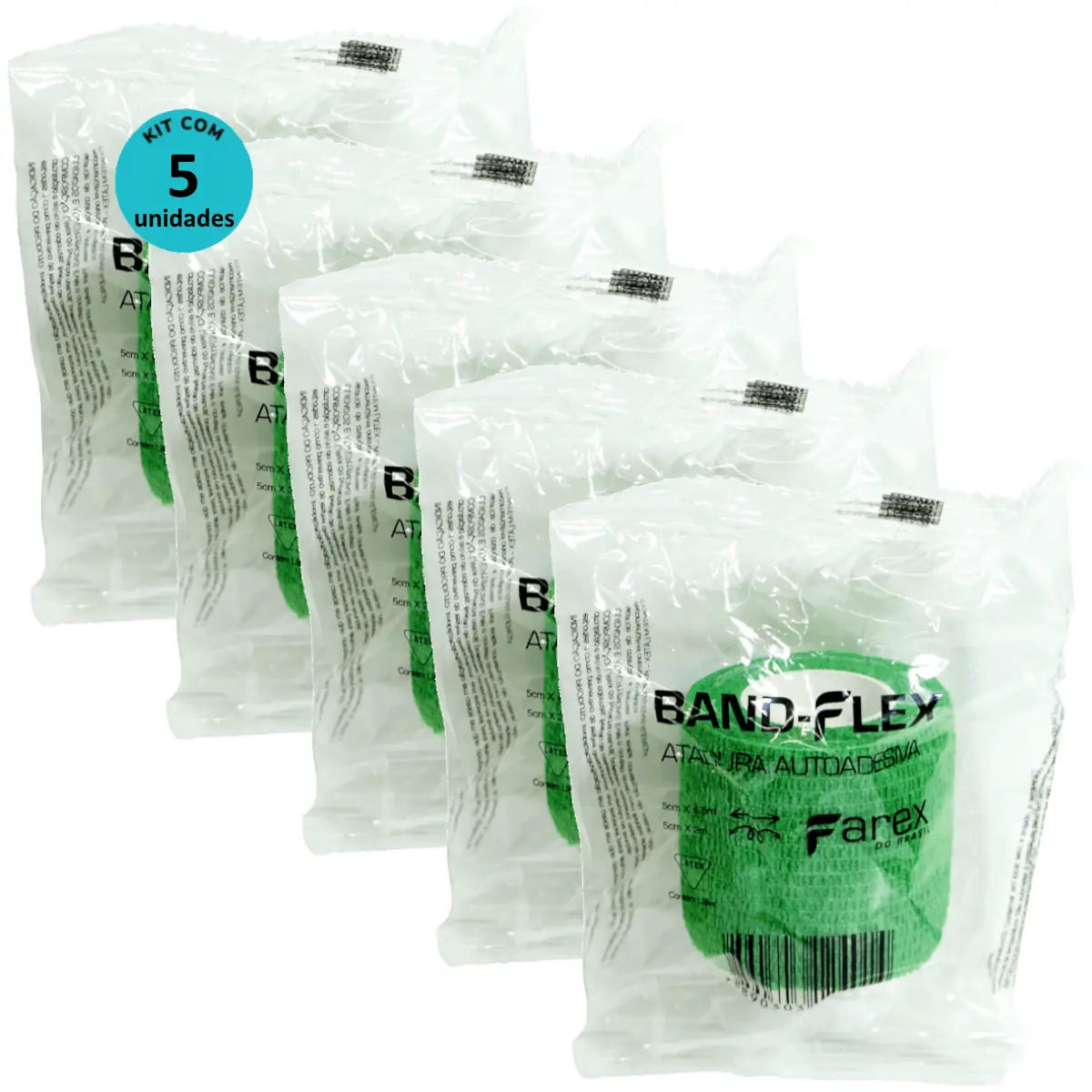 Atadura 5cm Verde Band-Flex Autoadesiva Para Animais Farex Kit com 5