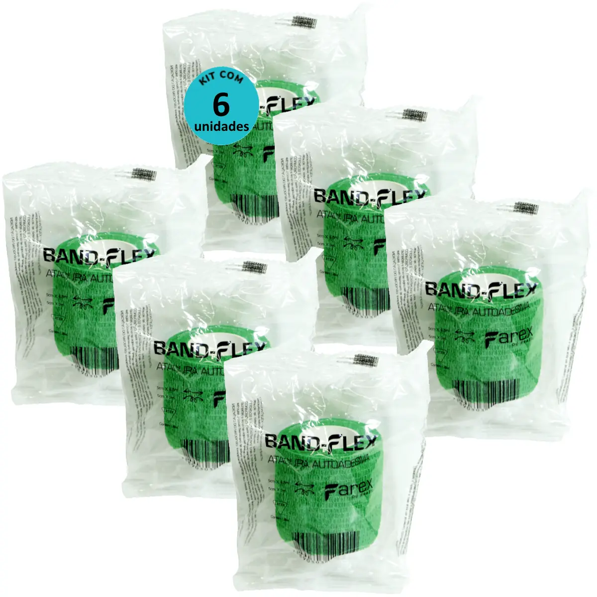 Atadura 5cm Verde Band-Flex Autoadesiva Para Animais Farex Kit com 6