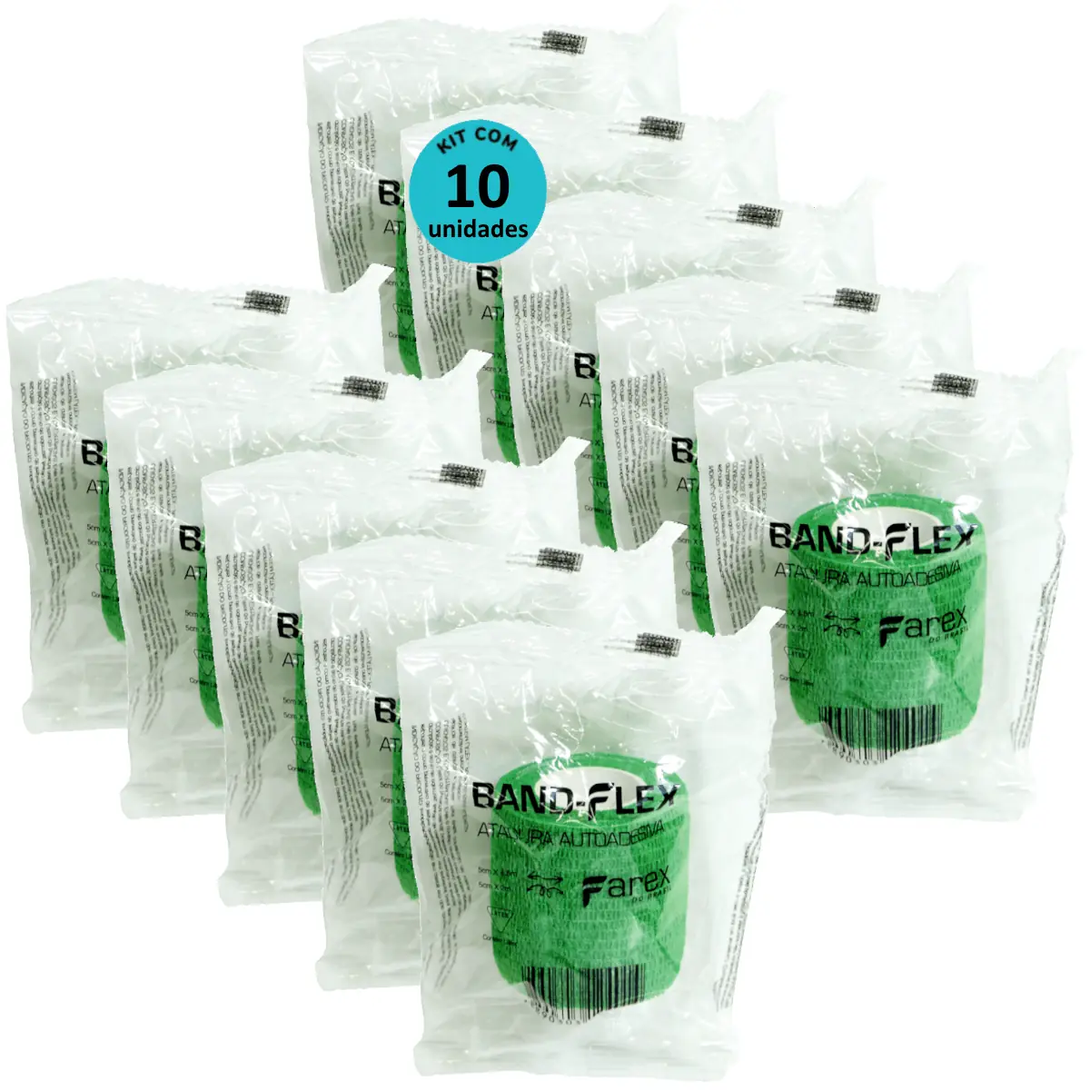 Atadura 5cm Verde Band-Flex Autoadesiva Para Animais Farex Kit com 10