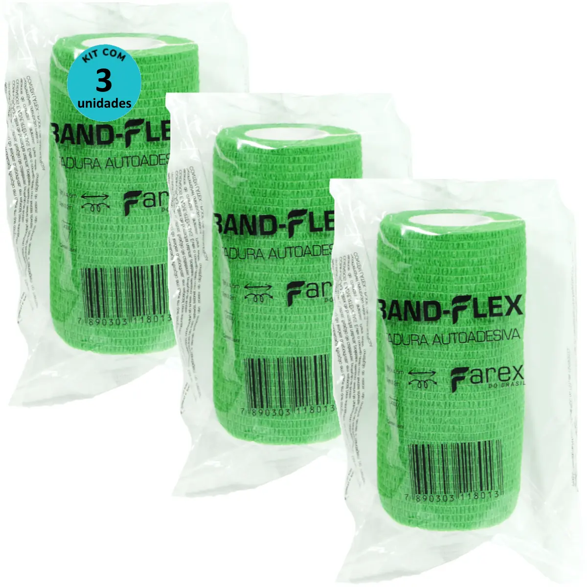 Atadura 10cm Verde Band-Flex Autoadesiva Para Animais Farex Kit Com 3