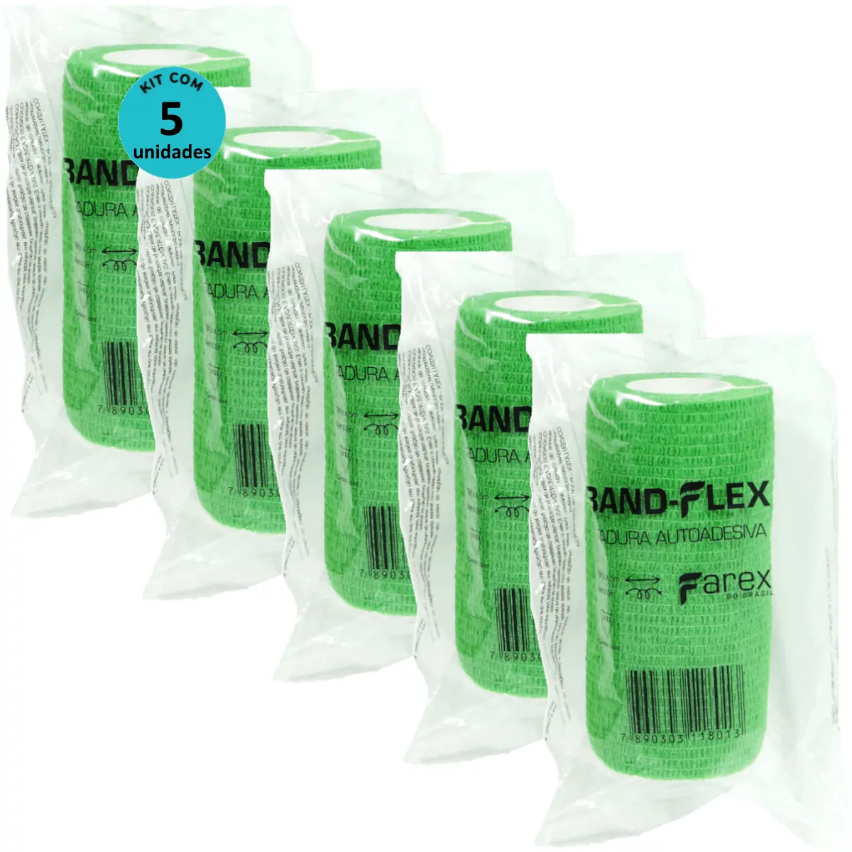 Atadura 10cm Verde Band-Flex Autoadesiva Para Animais Farex Kit Com 5