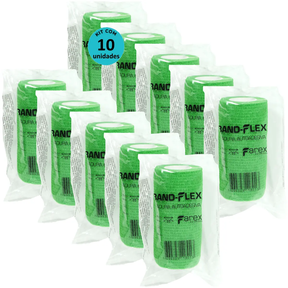 Atadura 10cm Verde Band-Flex Autoadesiva Para Animais Farex Kit Com 10