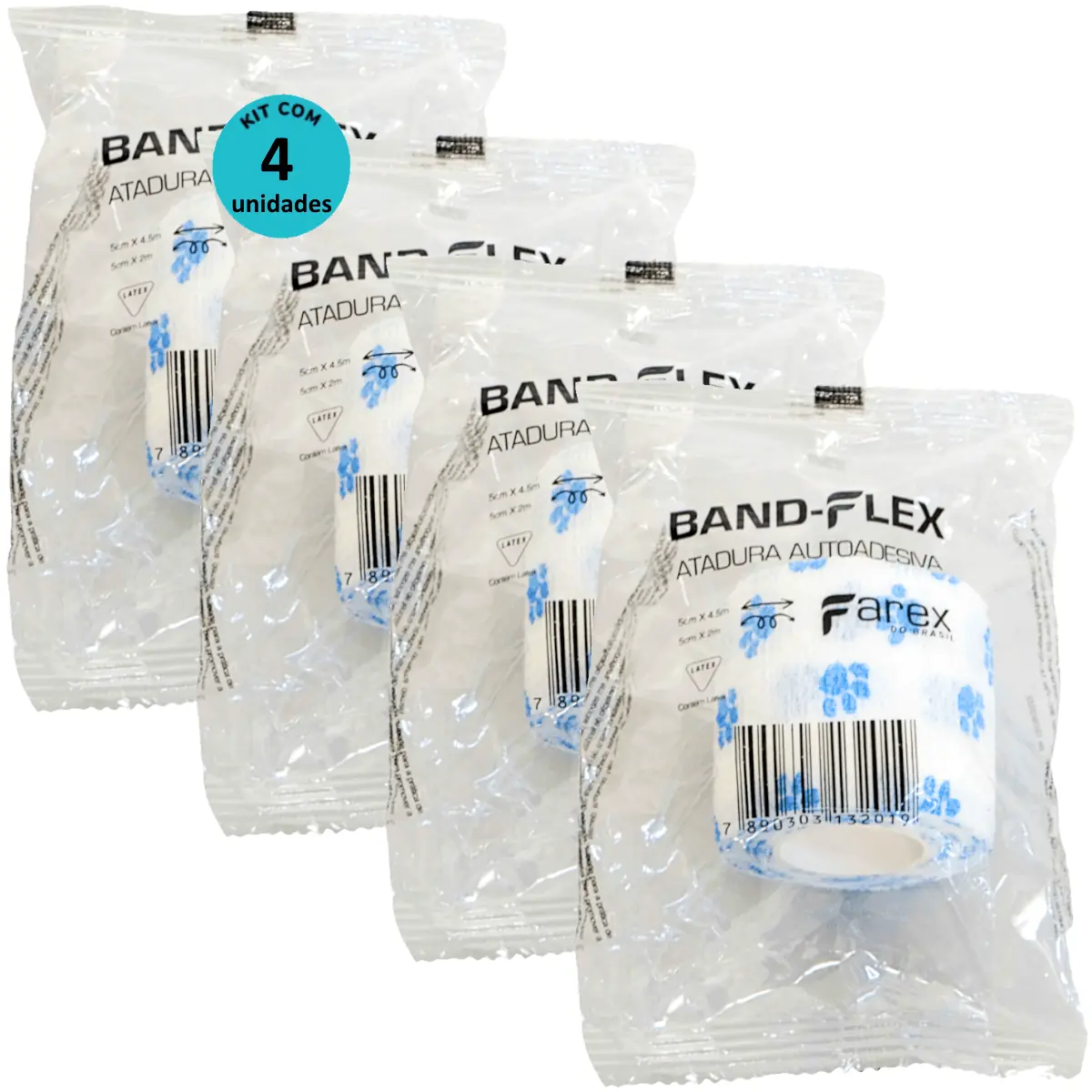 Atadura 5cm Branca Com Patinhas Band-Flex Autoadesiva Para Animais Farex Kit Com 4