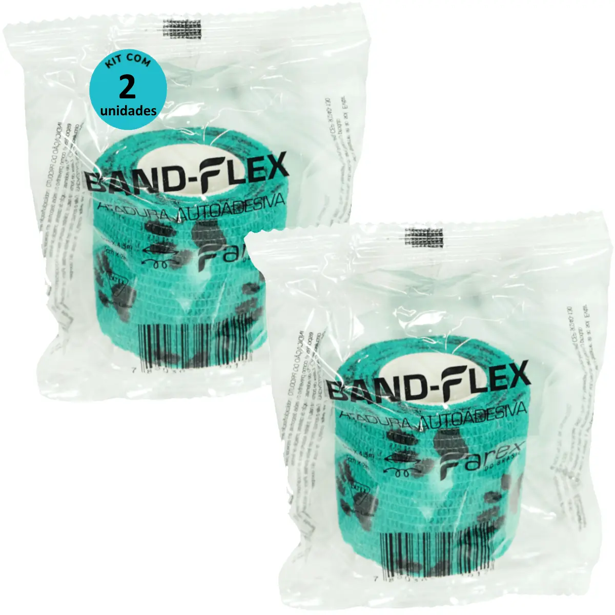 Atadura 5cm Verde Com Patinhas Band-Flex Autoadesiva Para Animais Farex Kit com 2