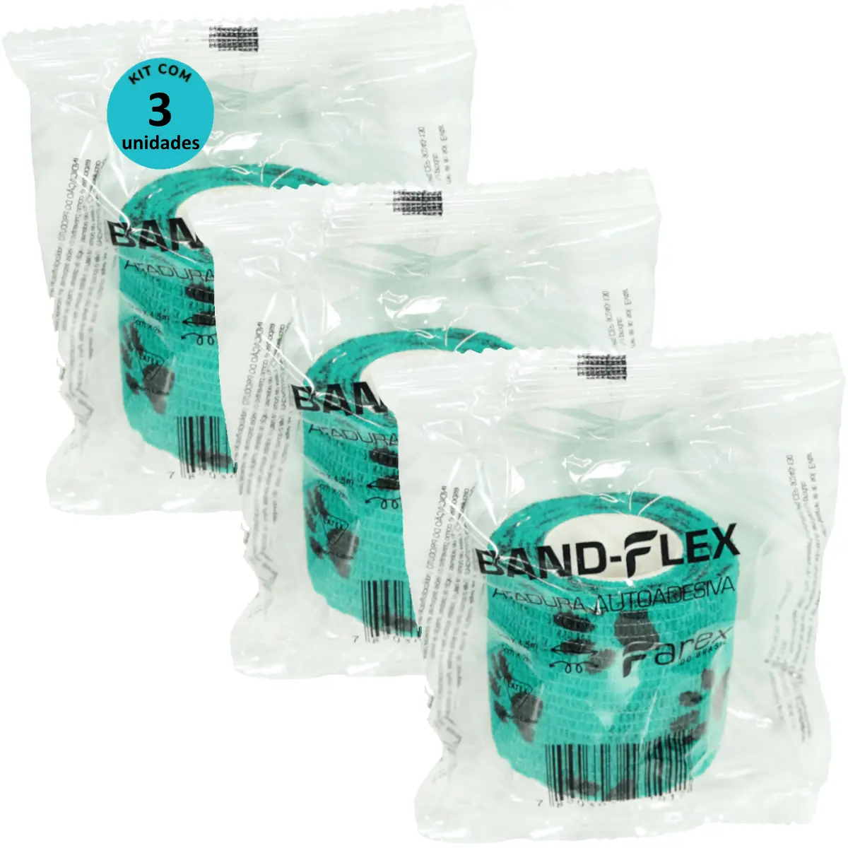 Atadura 5cm Verde Com Patinhas Band-Flex Autoadesiva Para Animais Farex Kit com 3