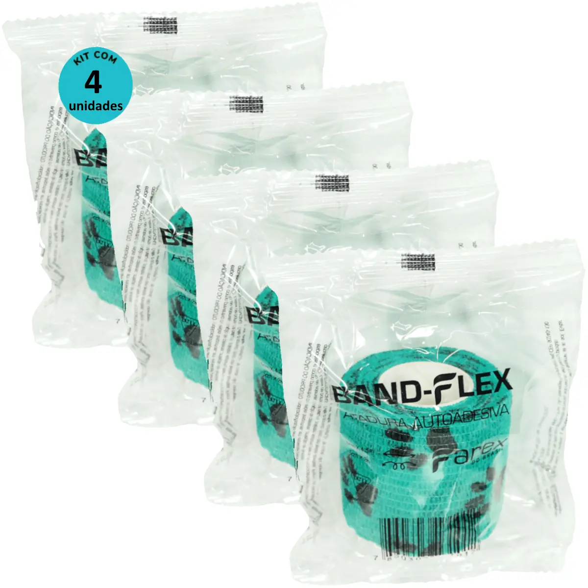 Atadura 5cm Verde Com Patinhas Band-Flex Autoadesiva Para Animais Farex Kit com 4