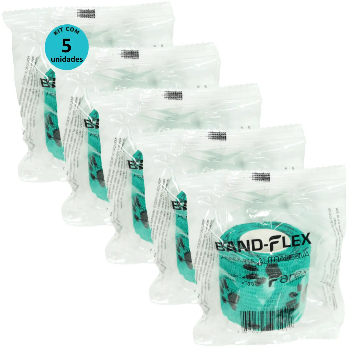 Atadura 5cm Verde Com Patinhas Band-Flex Autoadesiva Para Animais Farex Kit com 5