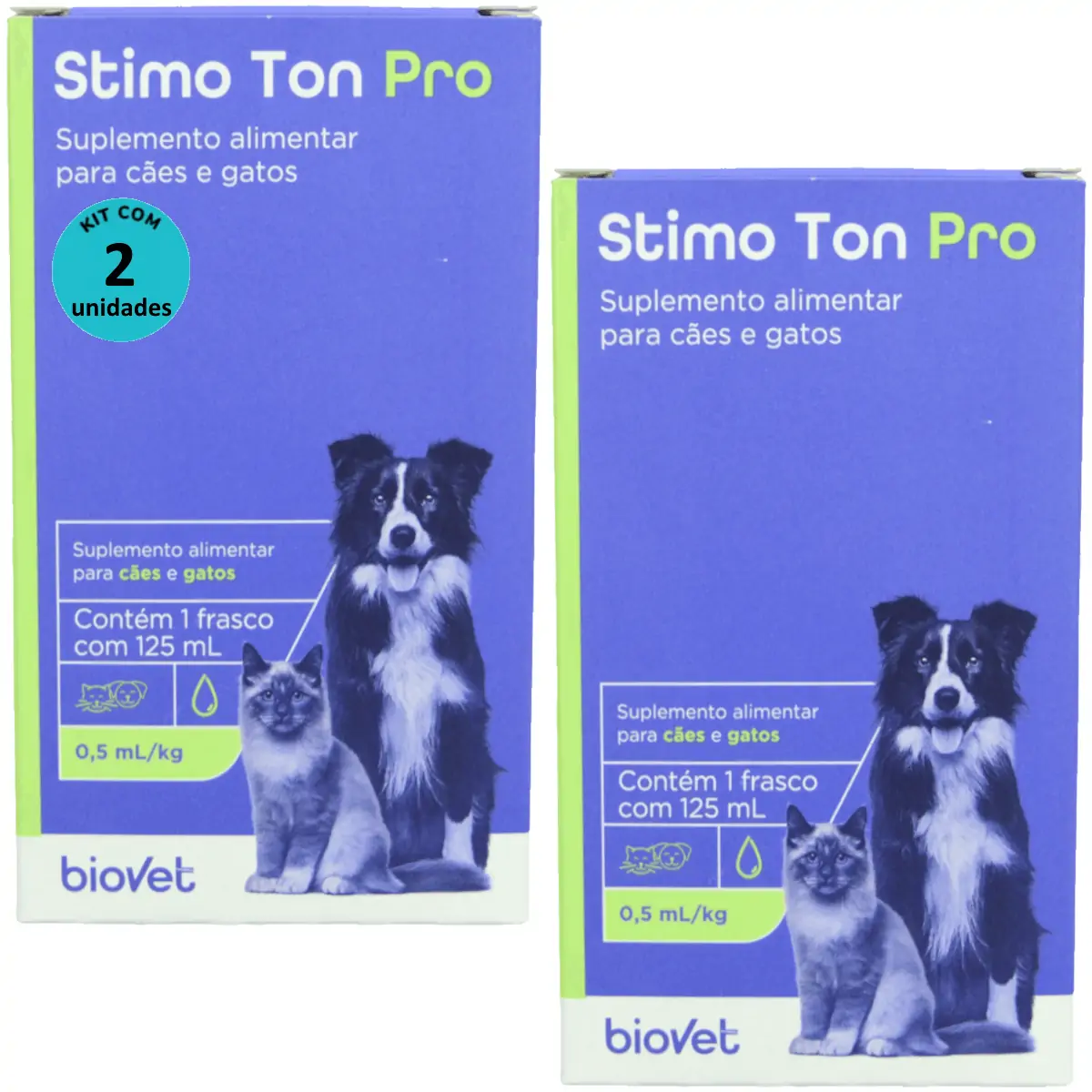 Stimo Ton Pro 125ml Para Cães e Gatos Biovet Kit Com 2