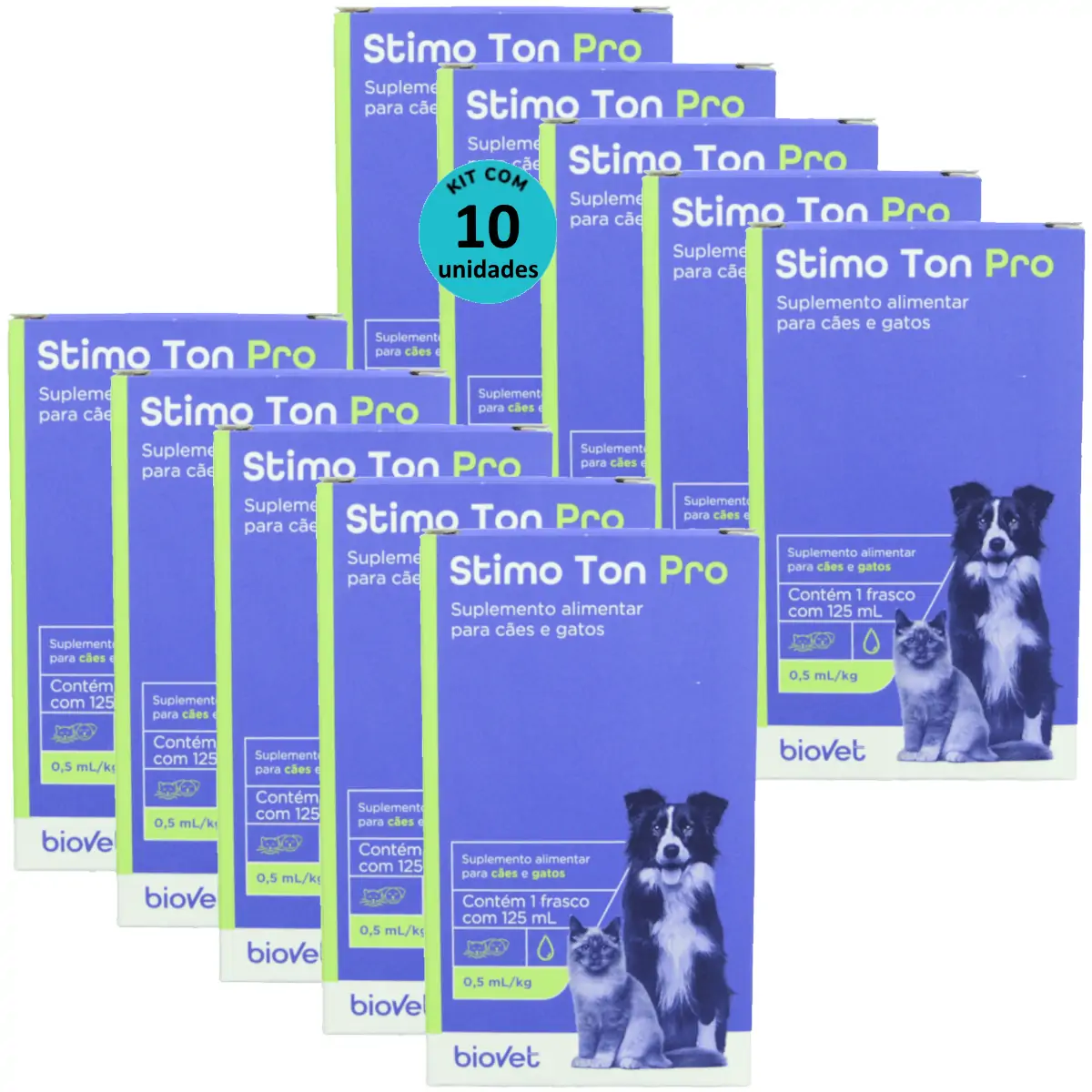 Stimo Ton Pro 125ml Para Cães e Gatos Biovet Kit Com 10