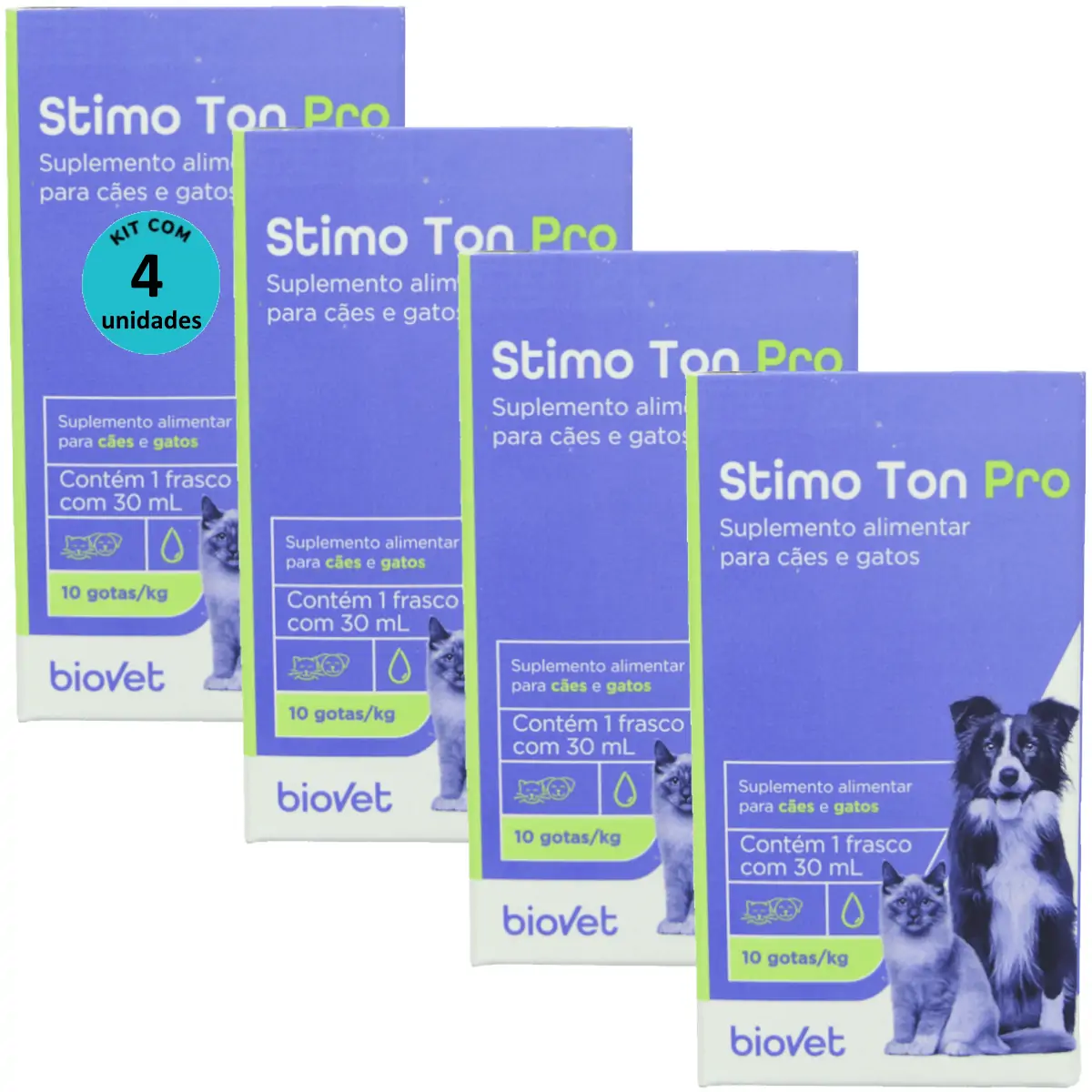 Stimo Ton Pro 30ml Para Cães e Gatos Biovet Kit Com 4