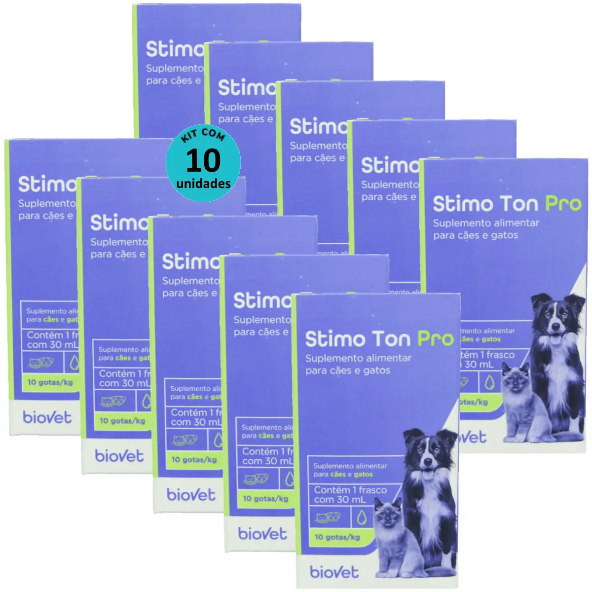 Stimo Ton Pro 30ml Para Cães e Gatos Biovet Kit Com 10