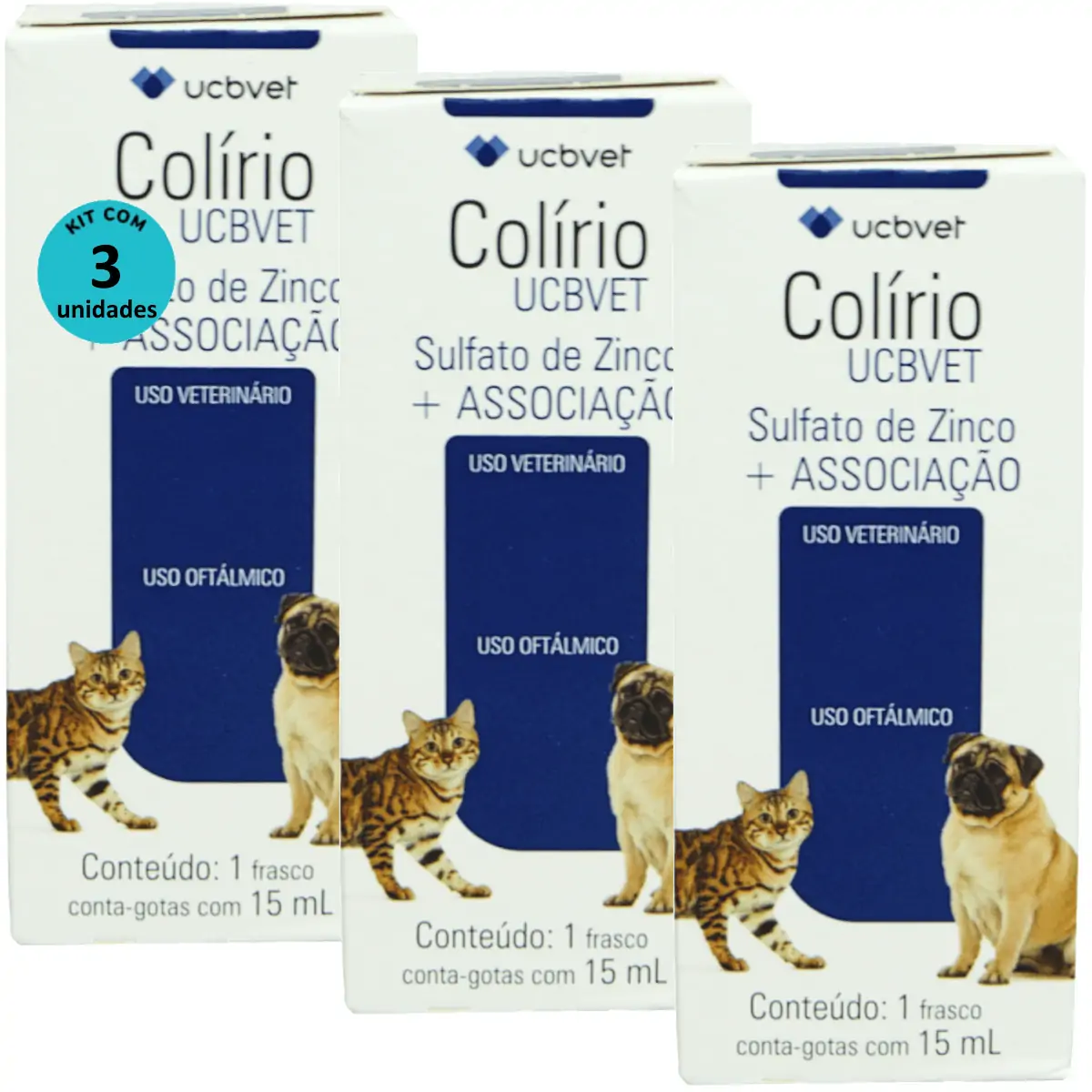 Colírio UCBVET 15ml Para Cães Kit Com 3 Unidades