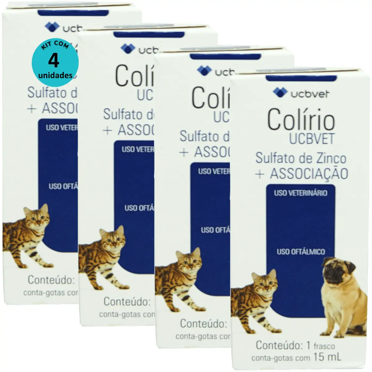 Colírio UCBVET 15ml Para Cães Kit Com 4 Unidades