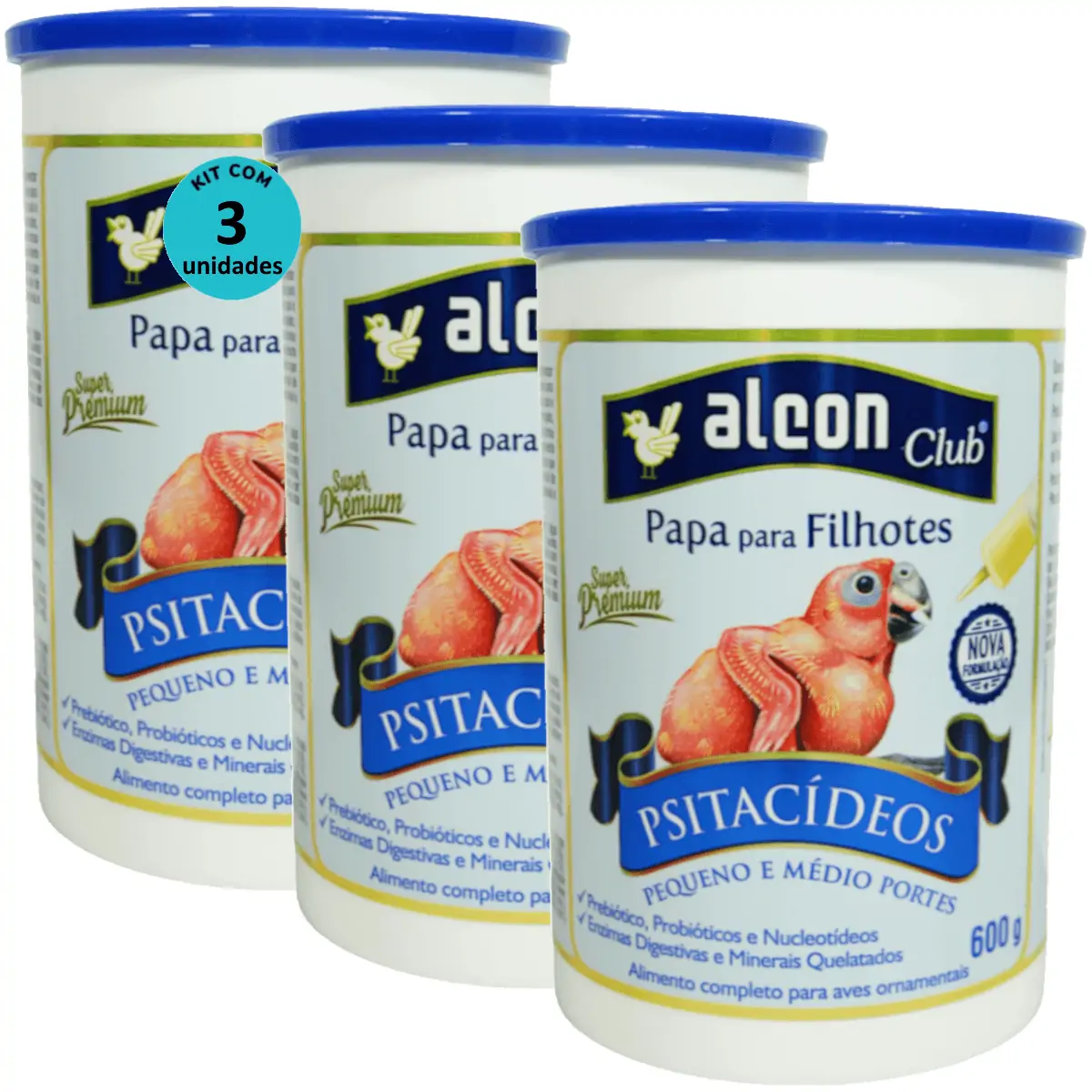 Alcon Club Papa Para Filhotes Psitacídeos Super Premium 600g Kit Com 3