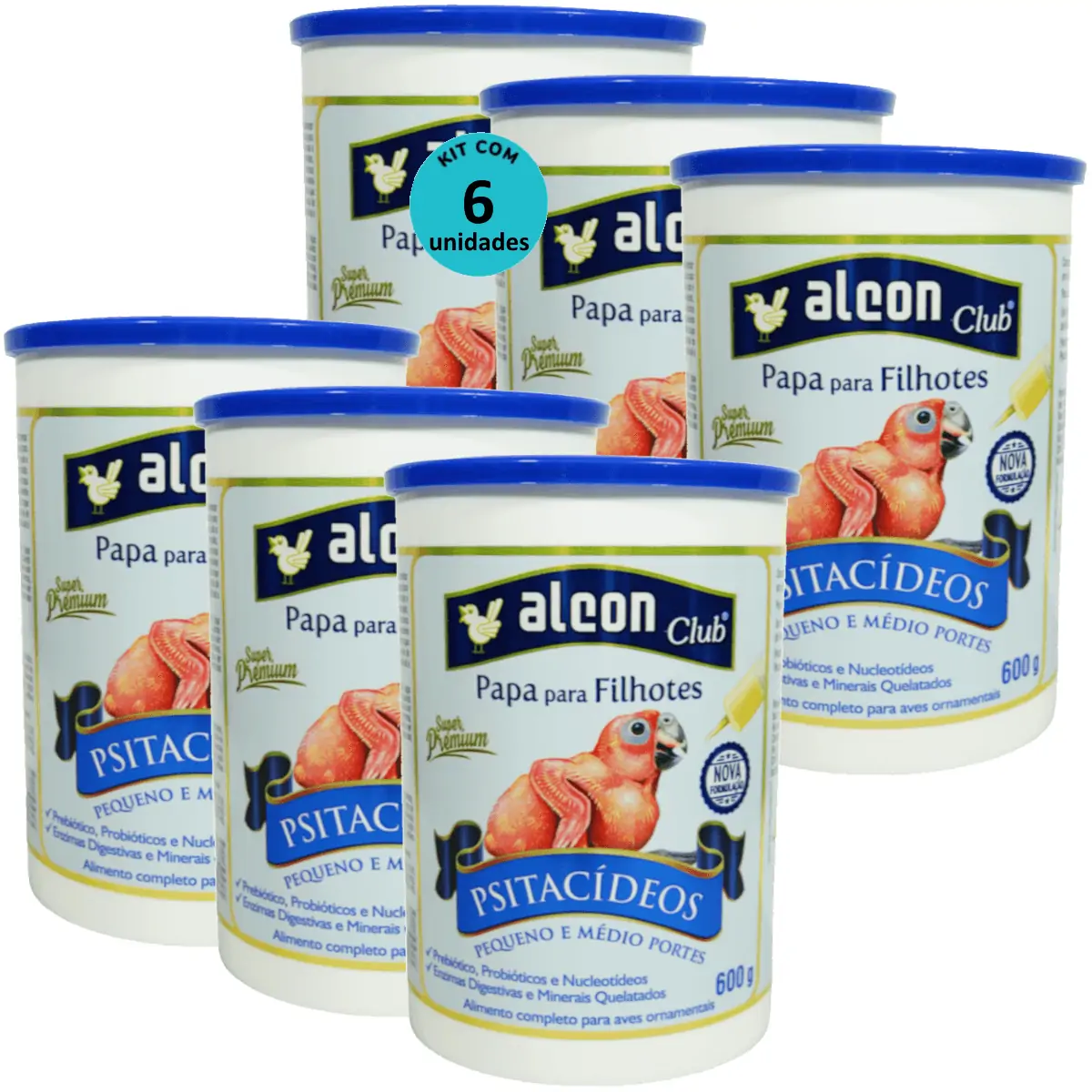 Alcon Club Papa Para Filhotes Psitacídeos Super Premium 600g Kit Com 6