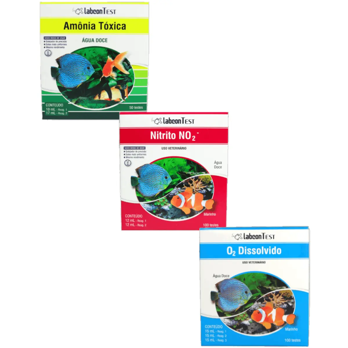 Kit 1 Labcon Amônia Tóxica Água Doce + Nitrito + 1 Labcon O2 Dissolvido