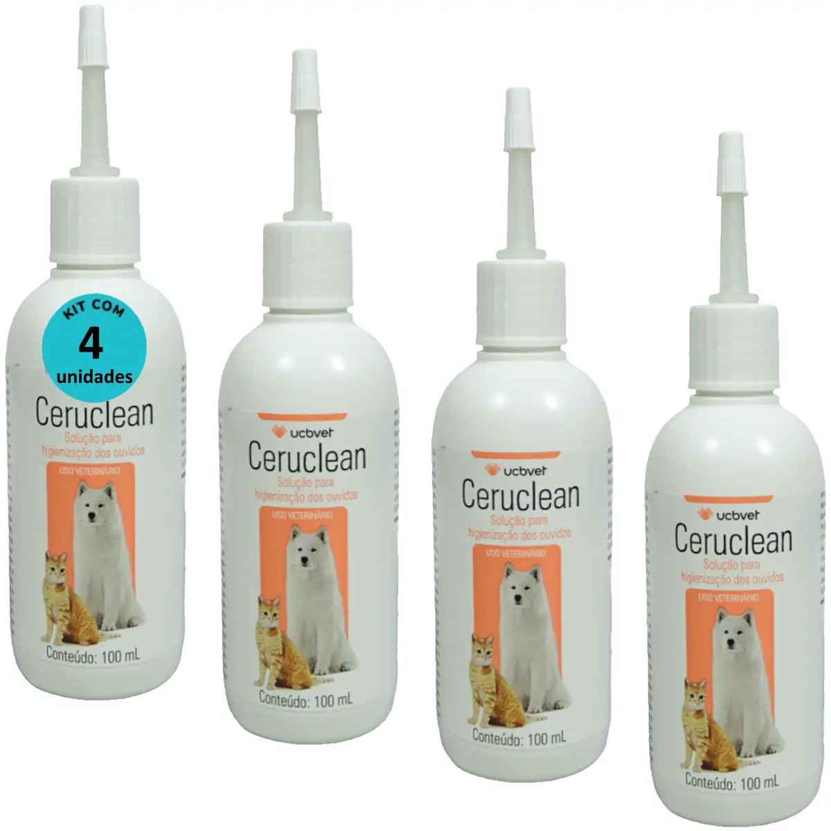 Ceruclean 100ml Solução Para Higienização dos Ouvidos Para Cães e Gatos Kit Com 4