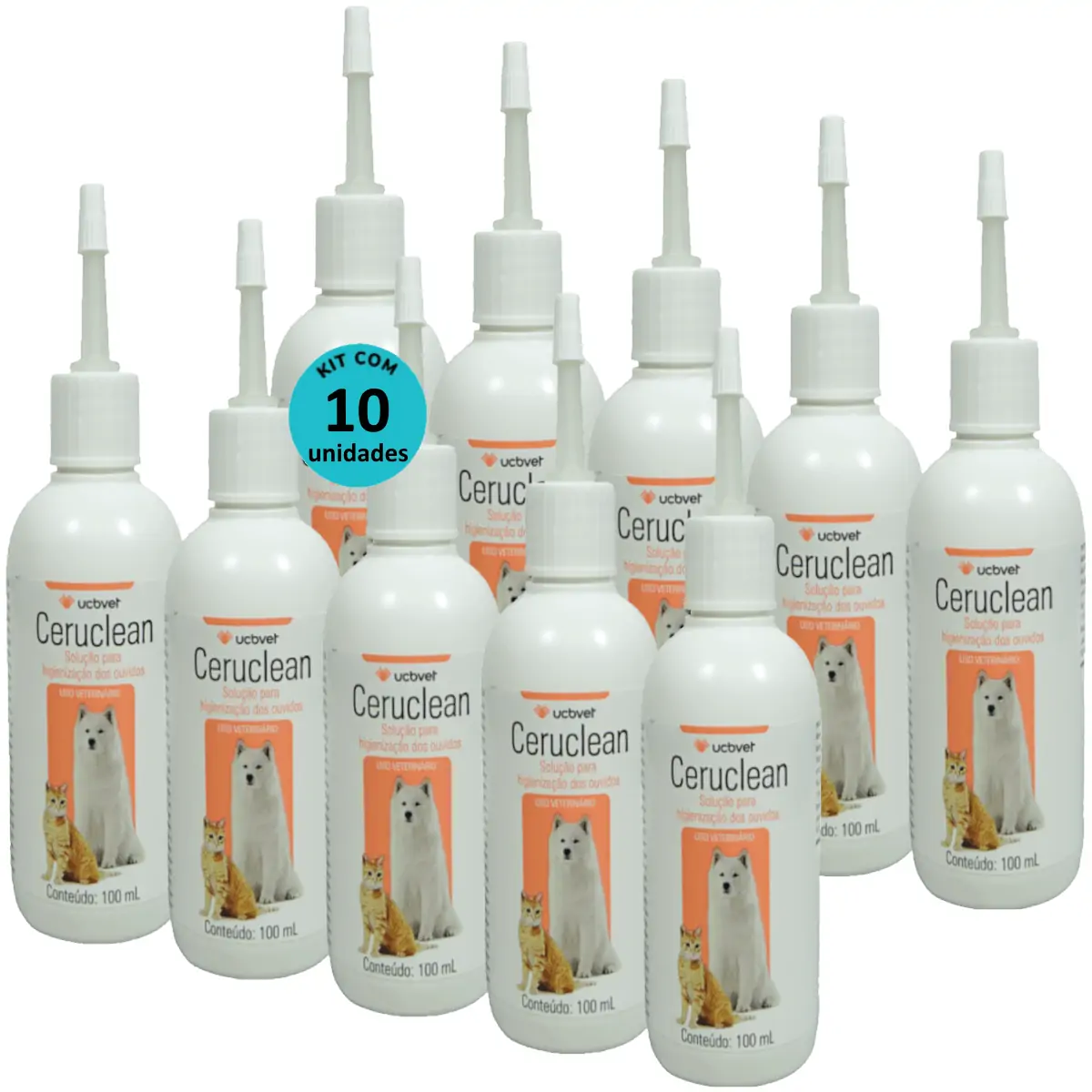 Ceruclean 100ml Solução Para Higienização dos Ouvidos Para Cães e Gatos Kit Com 10
