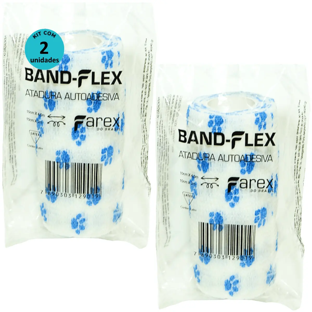 Atadura 10cm Branca Com Patinhas Band-Flex Autoadesiva Para Animais Farex Kit Com 2