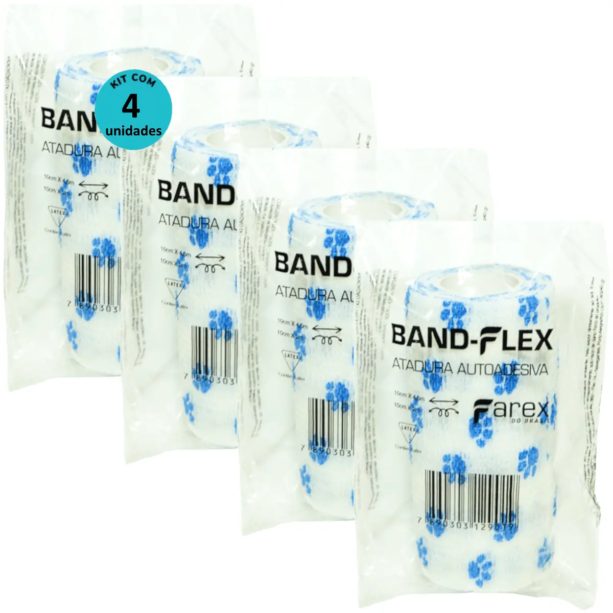 Atadura 10cm Rosa Com Patinhas Band-Flex Autoadesiva Para Animais Farex Kit Com 4