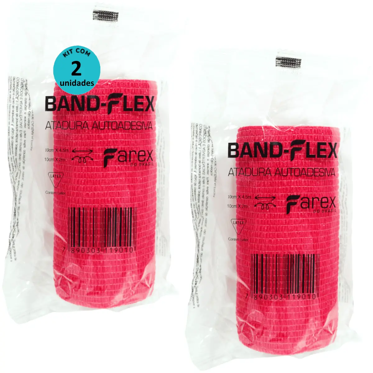 Atadura 10cm Vermelha Band-Flex Autoadesiva Para Animais Farex Kit Com 2