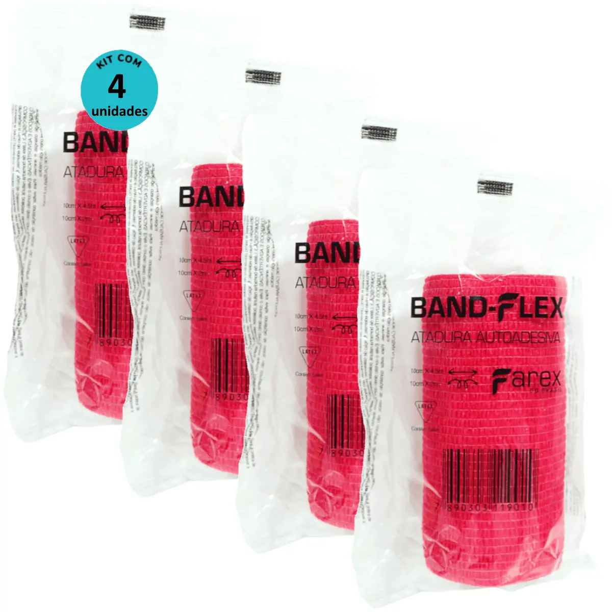 Atadura 10cm Vermelha Band-Flex Autoadesiva Para Animais Farex Kit Com 4