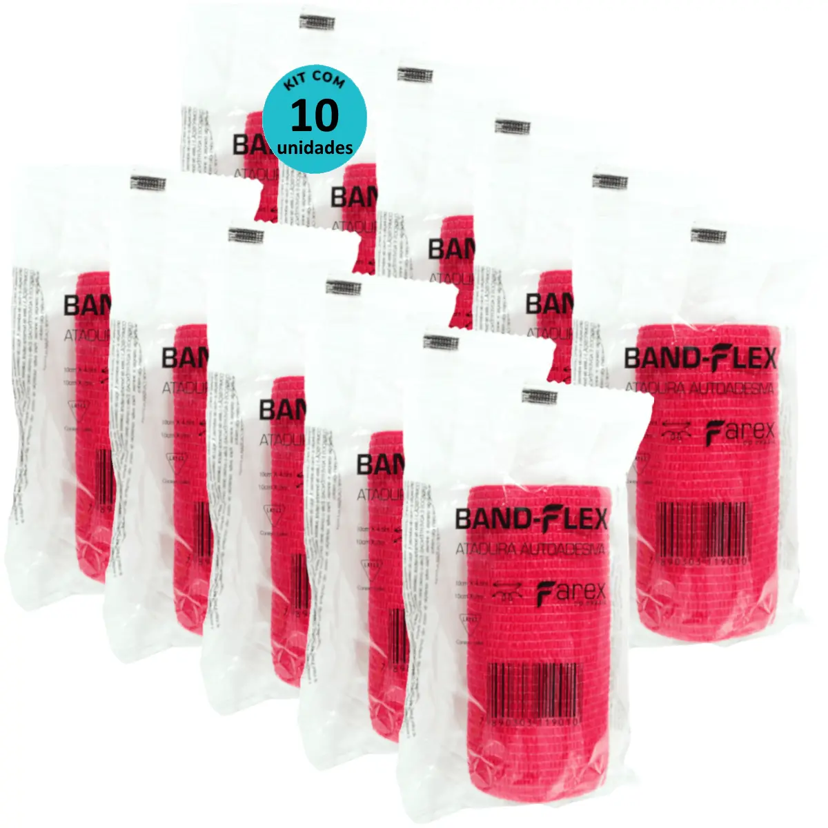 Atadura 10cm Vermelha Band-Flex Autoadesiva Para Animais Farex Kit Com 10