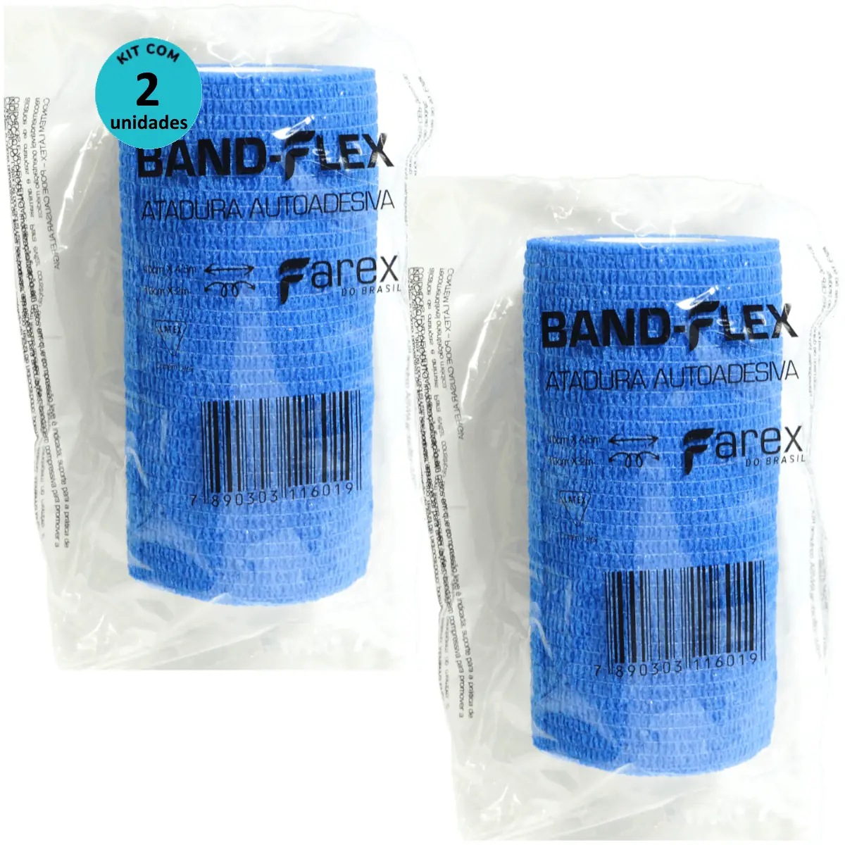 Atadura 10cm Azul Band-Flex Autoadesiva Para Animais Farex Kit Com 2