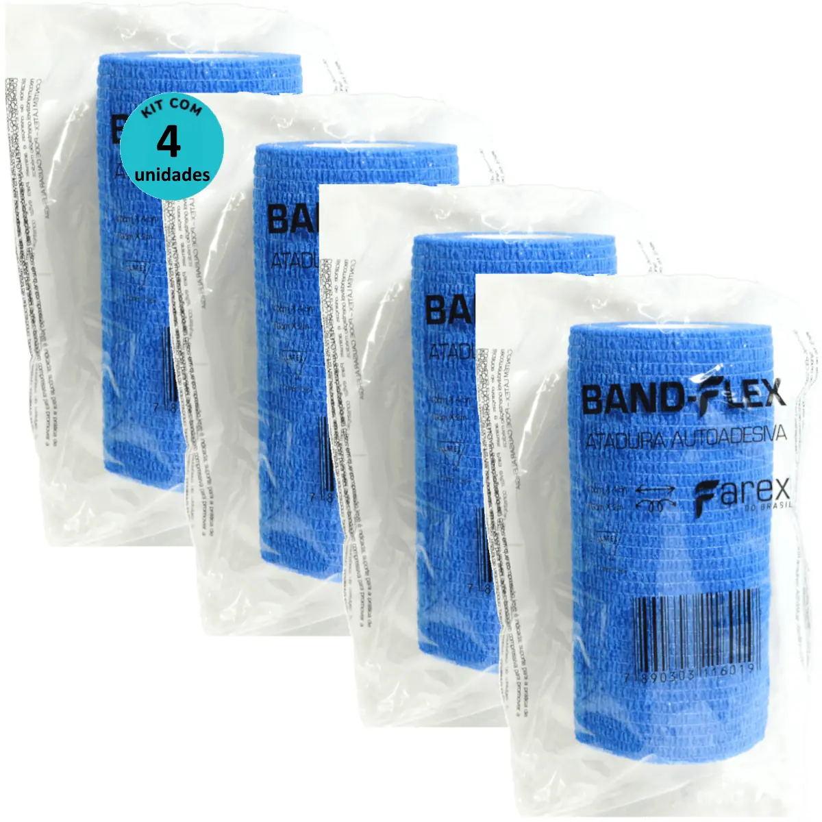 Atadura 10cm Azul Band-Flex Autoadesiva Para Animais Farex Kit Com 4