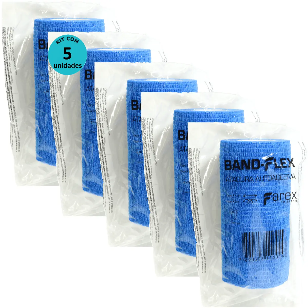 Atadura 10cm Azul Band-Flex Autoadesiva Para Animais Farex Kit Com 5