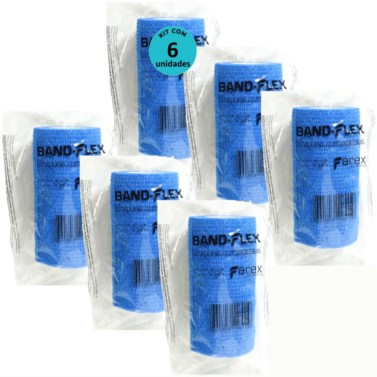 Atadura 10cm Azul Band-Flex Autoadesiva Para Animais Farex Kit Com 6
