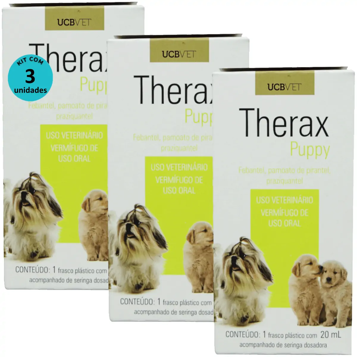Therax Puppy 20ml Vermífugo Para Cães ucbvet Kit Com 3