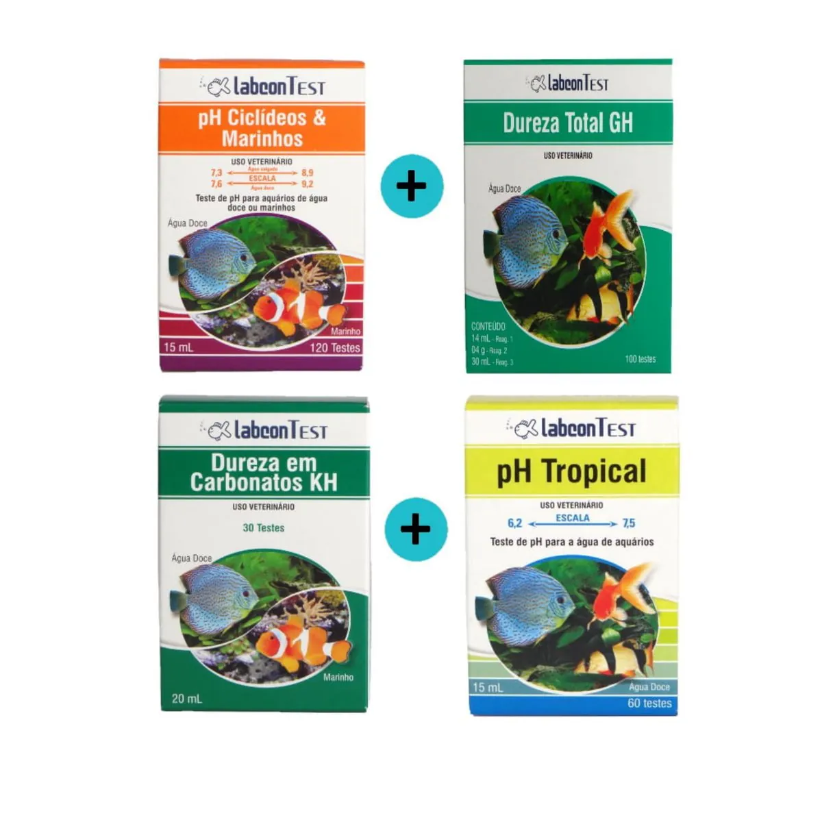 Kit 1 Ciclídeos e Marinhos 15ml + 1 Dureza GH + 1 Dureza KH + 1 PH Tropical 15ml - Kit 1 Labcon Cicl