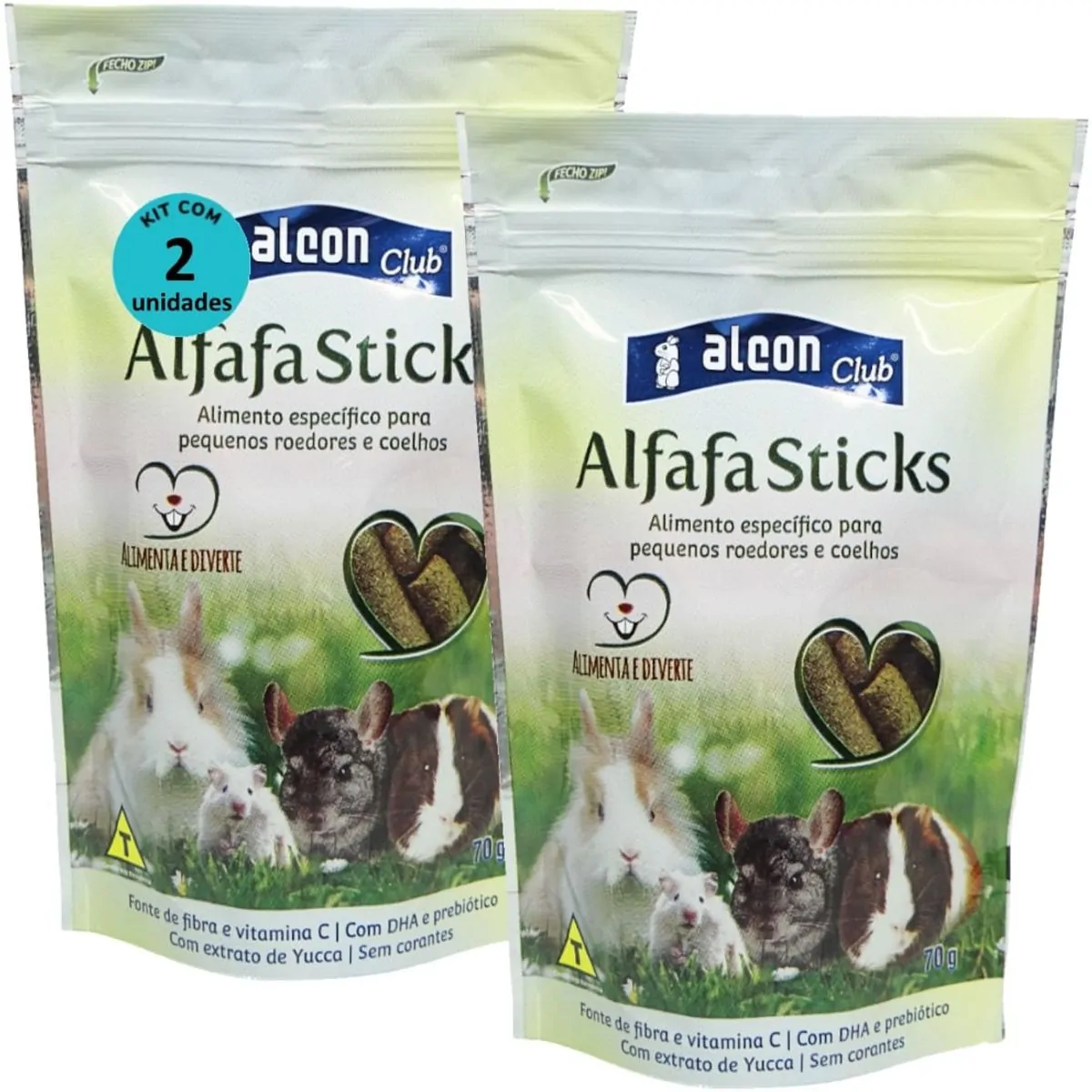 ALCON CLUB ALFAFA STICKS 70G KIT COM 2 PARA ROEDORES HAMSTER CHINCILA PORQUINHO DA ÍNDIA GERBIL COEL