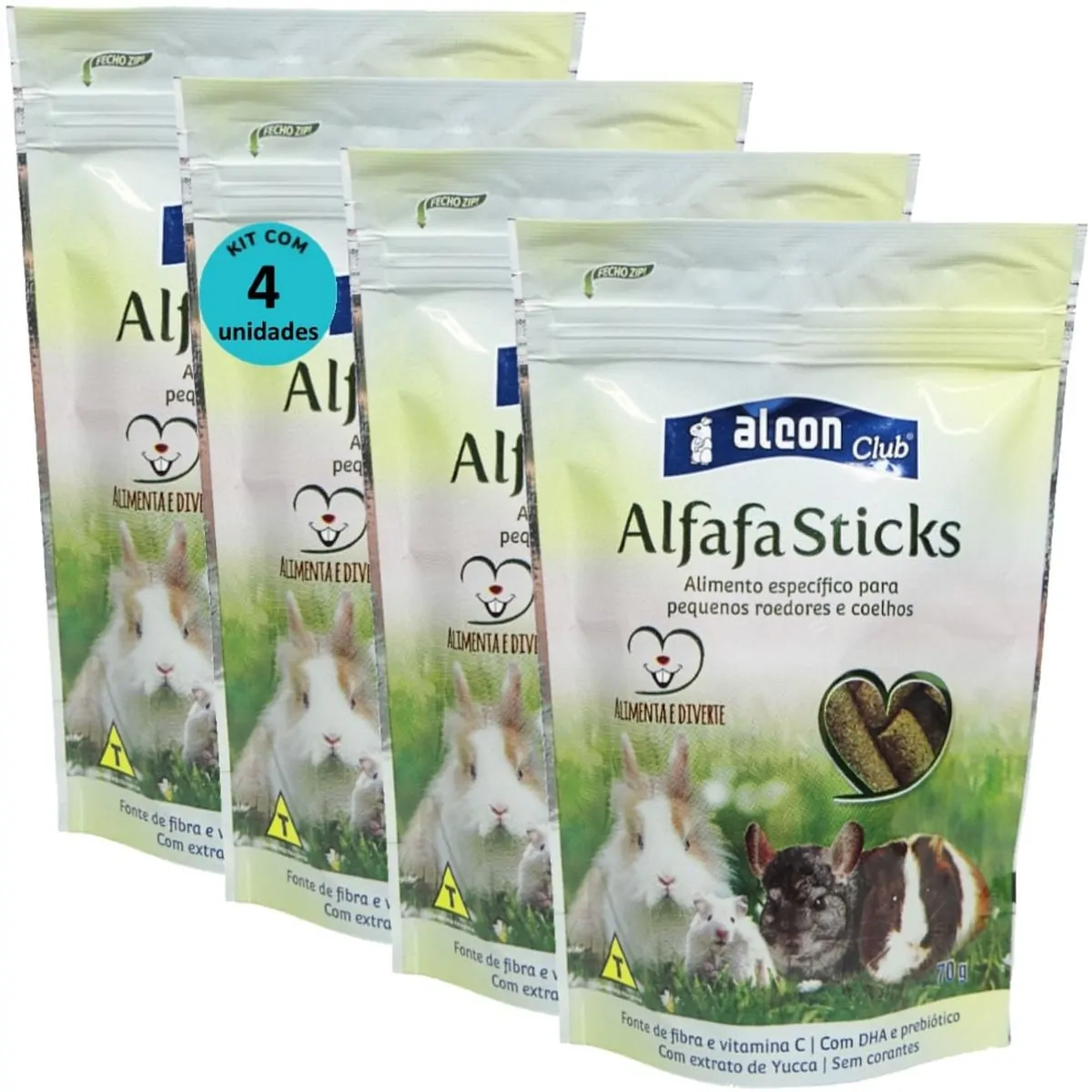 ALCON CLUB ALFAFA STICKS 70G KIT COM 4 PARA ROEDORES HAMSTER CHINCILA PORQUINHO DA ÍNDIA GERBIL COEL
