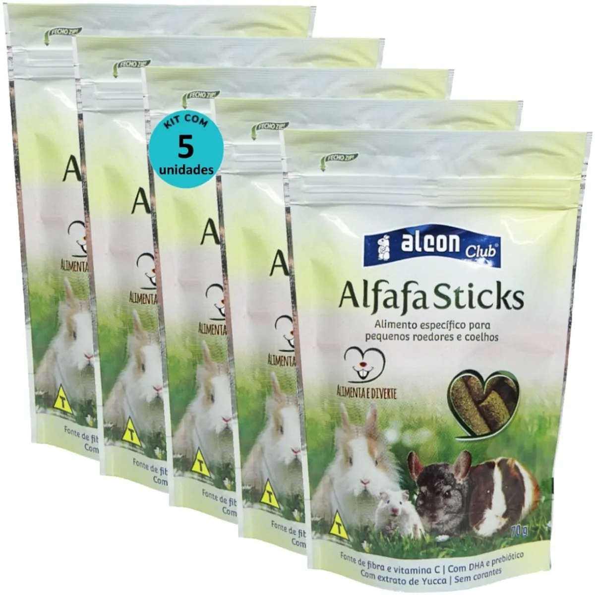 ALCON CLUB ALFAFA STICKS 70G KIT COM 5 PARA ROEDORES HAMSTER CHINCILA PORQUINHO DA ÍNDIA GERBIL COEL