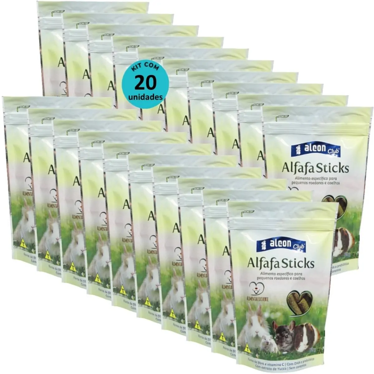 ALCON CLUB ALFAFA STICKS 70G KIT COM 20 PARA ROEDORES HAMSTER CHINCILA PORQUINHO DA ÍNDIA GERBIL COE