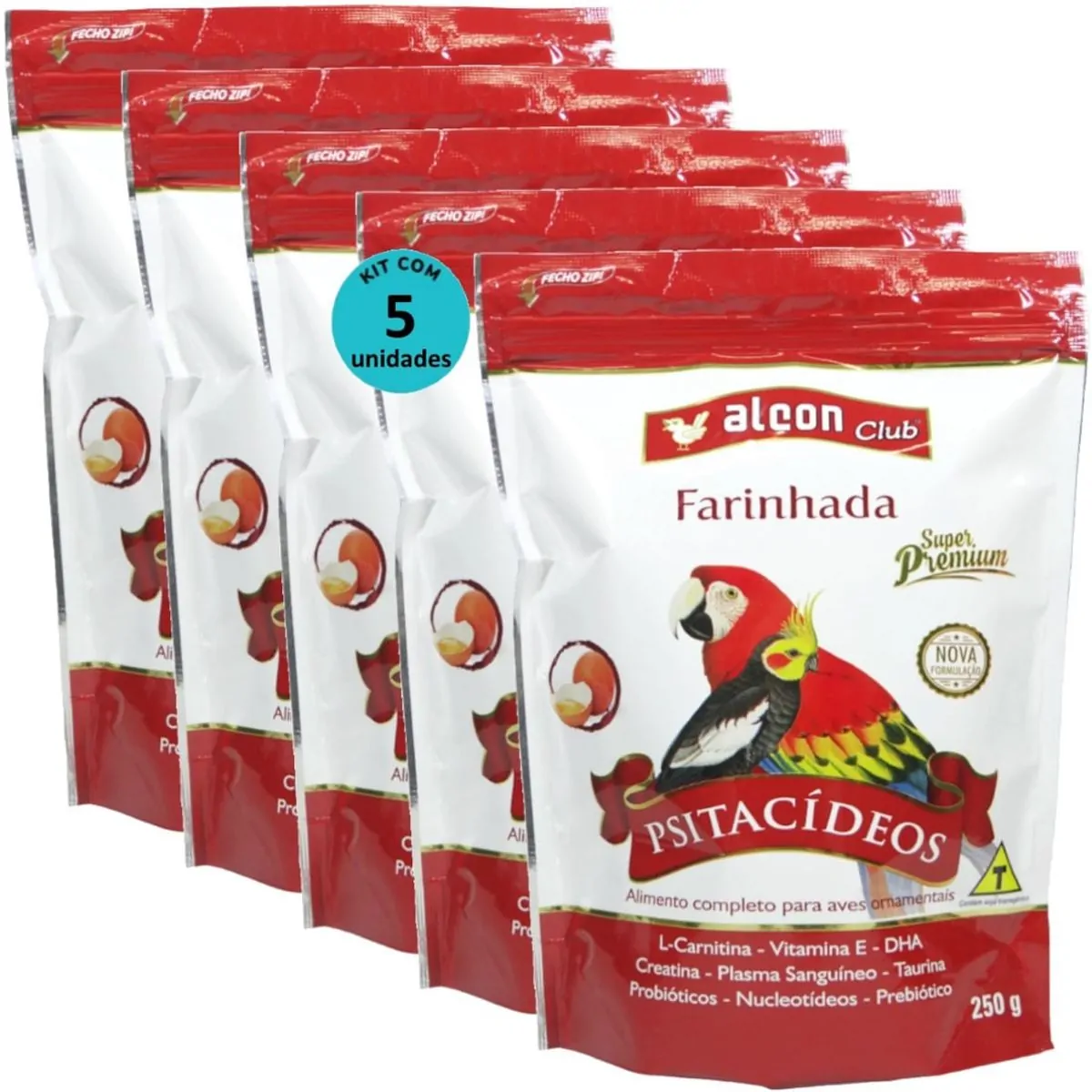 ALCON CLUB FARINHADA PSITACÍDEOS 250G SUPER PREMIUM KIT COM 5