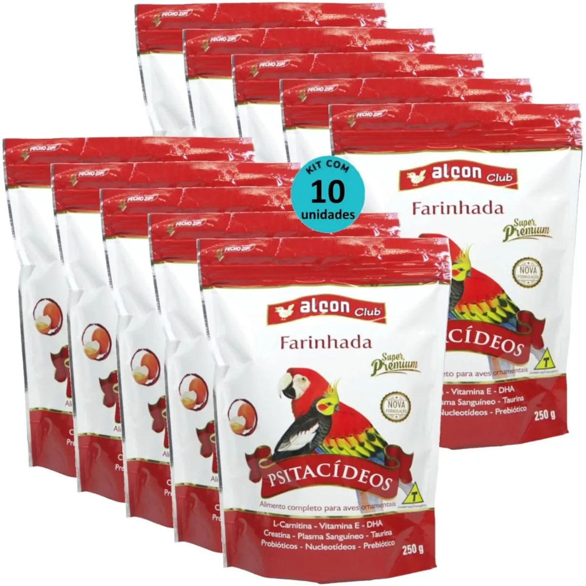 ALCON CLUB FARINHADA PSITACÍDEOS 250G SUPER PREMIUM KIT COM 10