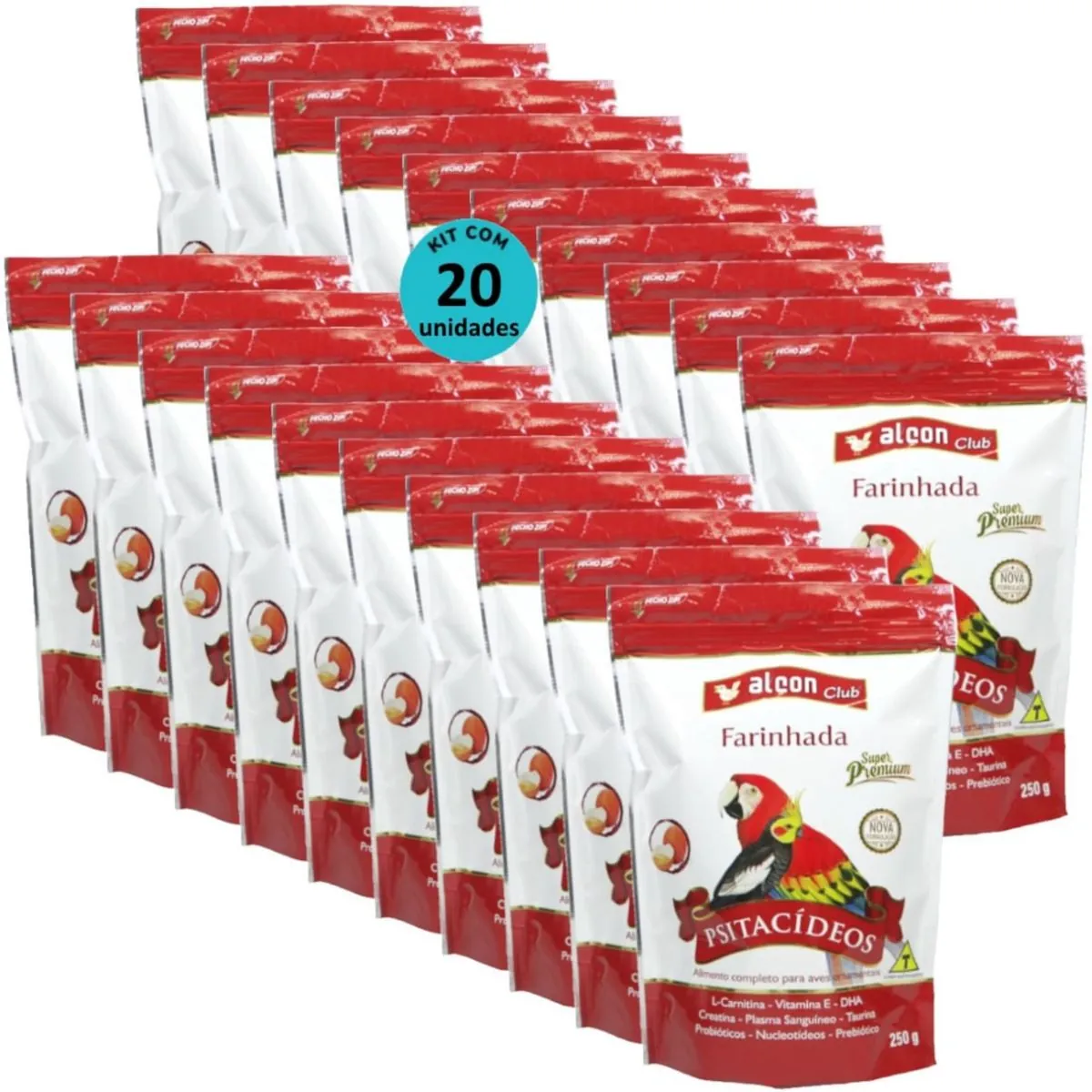 ALCON CLUB FARINHADA PSITACÍDEOS 250G SUPER PREMIUM KIT COM 20